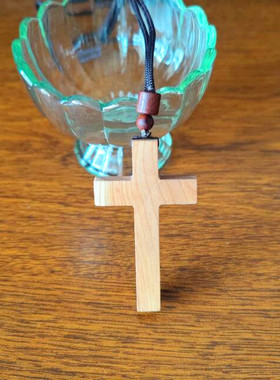 桃木手工木雕原创设计十字架吊坠男女款项链定制木头挂件新中式潮