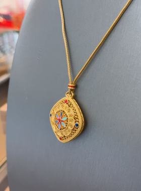 足银999珐琅彩螺钿花丝镂空罗盘吊坠毛衣链