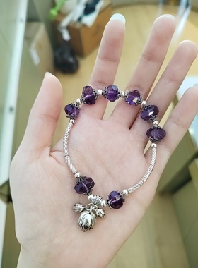 纯银紫色水晶复古民族风手链