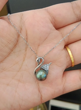 纯银海水大溪地珍珠项链女款复古链小众时尚设计感