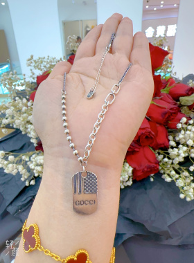 吊坠军牌樱花套链男女挂牌复刻925纯银 纯银项链 韩版项链