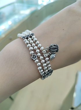 纯银皇冠小花三圈手链