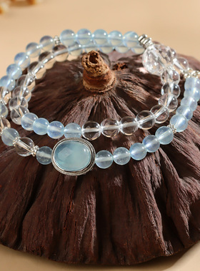 亚马逊海蓝宝魔盒白水晶双圈手链 清新时尚轻奢原创女款定制手串