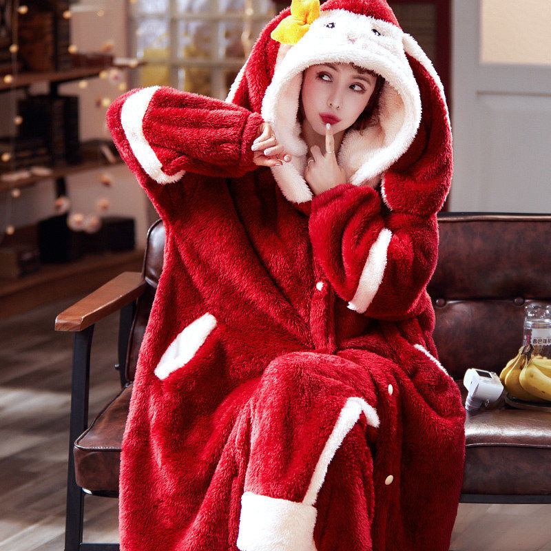 珊瑚绒秋冬季长款甜美外穿睡袍 艾柔睡衣/家居服套装