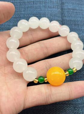 白玻璃＋黄珠单圈精美手串