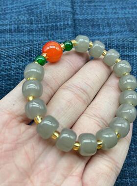 玻璃老型珠＋红珠单圈精美手串