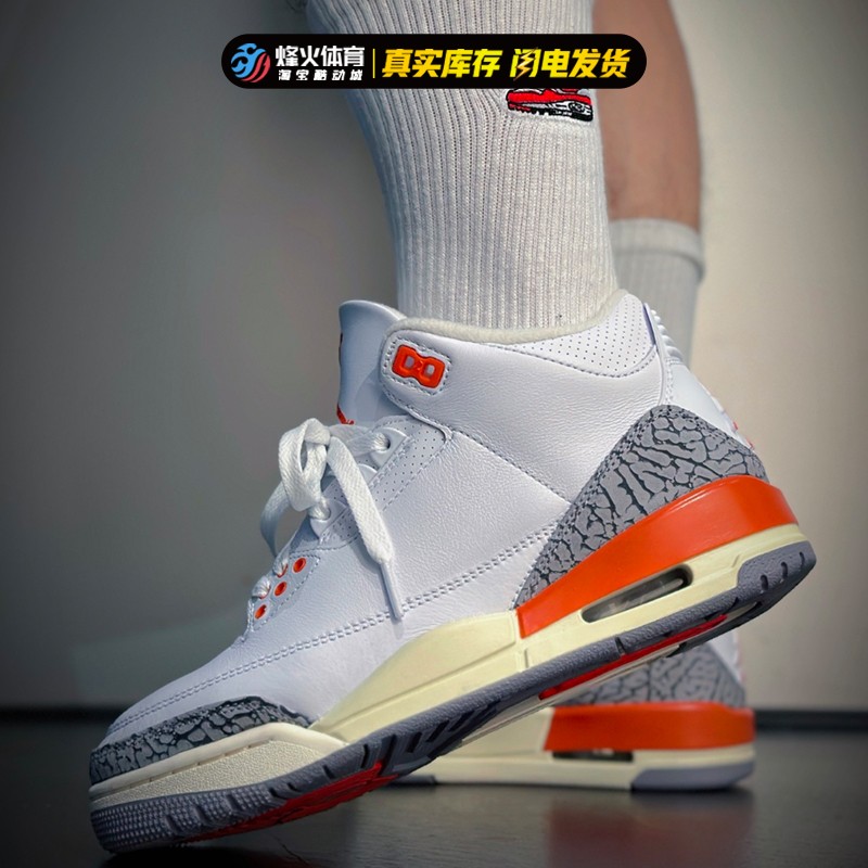 烽火 Air Jordan 3 AJ3 WMNS 白红灰 中帮复古篮球鞋 CK9246-121 - 图2