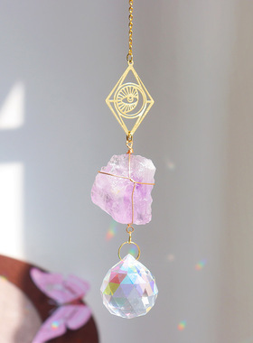 水晶挂饰太阳捕手捕光器水晶家居装饰水晶原水晶风铃悬挂饰品