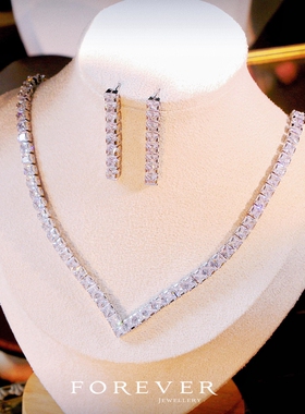 项链锆石女士新娘结婚配饰品耳环