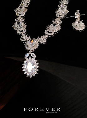 锆石镶嵌欧美复古礼服项链耳环女