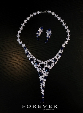 蓝宝石精美超闪女士奢华项链套装