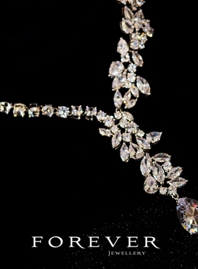 重工镶锆石水滴宝石婚纱项链耳环