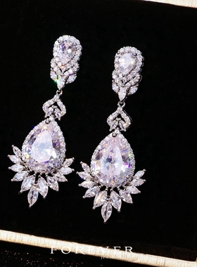 欧美奢华婚礼宴会锆石项链耳环女