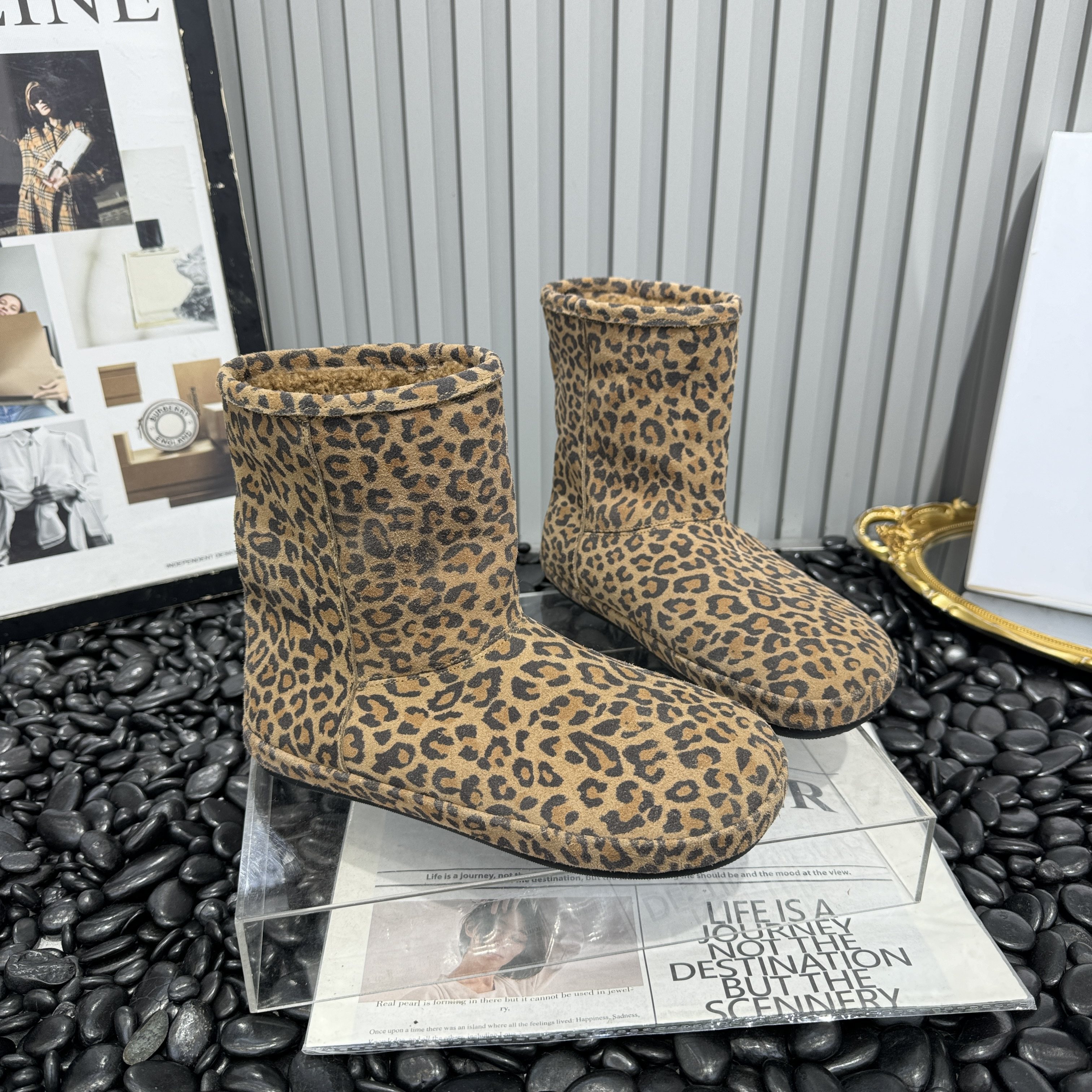 2025冬季新款磨砂真皮豹纹平底羊羔毛毛加绒加厚雪地靴短筒靴女鞋,淘宝优惠券,粉丝福利购,淘宝优惠卷