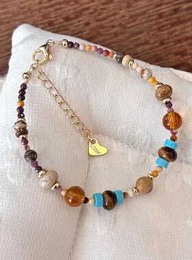 复古美拉德天然石太阳吊坠项链