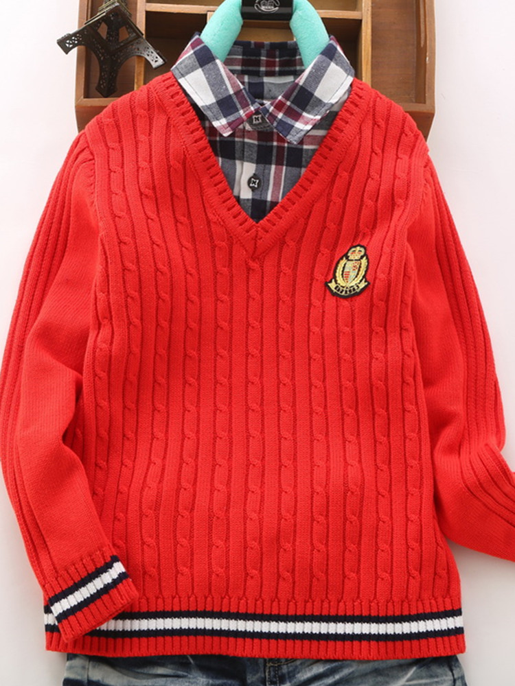 男童毛衣假两件春秋装纯棉儿童针织衫外套衬衫领全棉中大童装韩版,淘宝优惠券,粉丝福利购,淘宝优惠卷