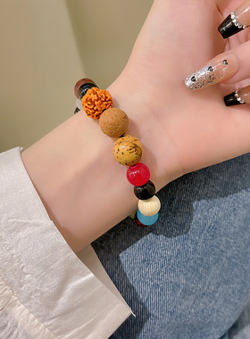 甜美手工木头猫眼石设计感手串女时尚轻奢高级感清新百搭手饰