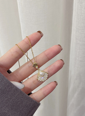 潮流网红ins冷淡风海洋珍珠贝壳吊坠项链女时尚设计锁骨链配饰