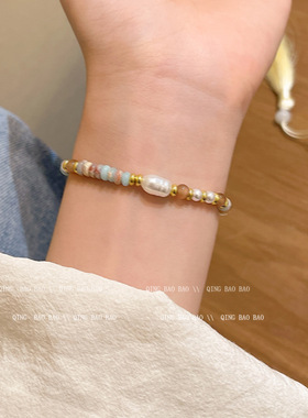 彩色多巴胺仿天然石串珠项链度假风小众百搭颈链2026新款手链饰品