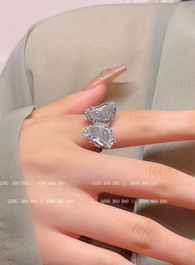 蓝色树脂蝴蝶戒指女ins风小众轻奢简约高级感指环超仙甜美手饰品