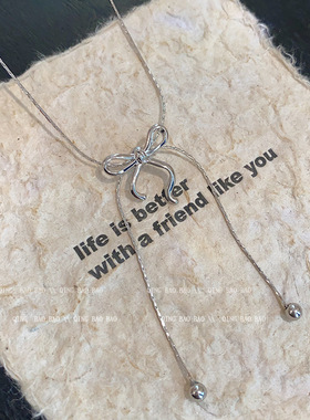 韩系抽拉式甜美简约金属蝴蝶结项链小众流苏颈链配饰气质锁骨链女