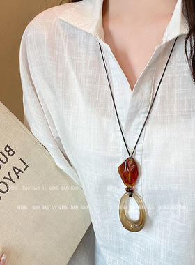新中式镂空水滴长款项链女高级感轻奢复古毛衣链简约百搭挂脖配饰