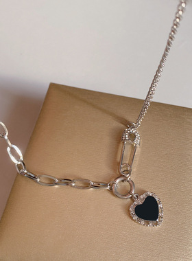 2026年新款别针爱心滴油钛钢项链女夏ins小众设计感锁骨链子配饰