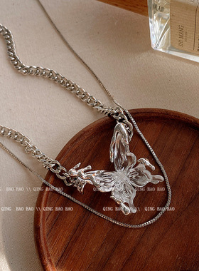 液态蝴蝶项链女双层叠戴锁骨链高级感嘻哈朋克冷淡风网红配饰