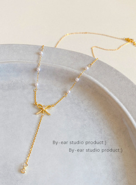 欧美蝴蝶结项链女轻奢小众夏百搭锁骨链简约气质小众设计感毛衣链