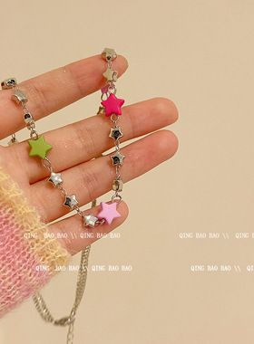 超仙彩色五角星小清新锁骨链项链女时尚轻奢气质百搭高级感项饰品