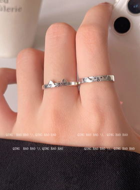 小红书同款小猫和小狗可调节情侣对戒个性ins叠加组合可爱手饰品