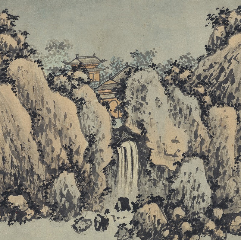 沈周 中秋赏月图 古代名家山水画人物国画真迹微喷复制装饰画临摹