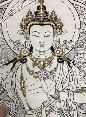 藏传佛画菩萨人物四臂观音五部文殊唐卡线稿白描高清临摹学习素材