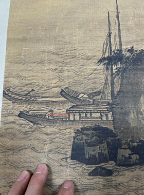 明吕文英江村风雨图名家传统山水国画高清微喷复制装饰画临摹装裱