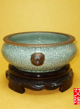 无孔水培植物铜钱草裂纹釉花器