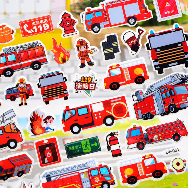 Fire truck police ambulance 3d bubble sticker reward