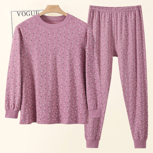 中老年女士纯棉秋衣秋裤套装妈妈保暖内衣宽松大码老人打底棉毛衫 - 图1