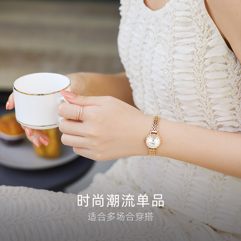 圣缇斯法式轻奢麦穗纹小圆表优雅女士防水气质时尚石英手表2021