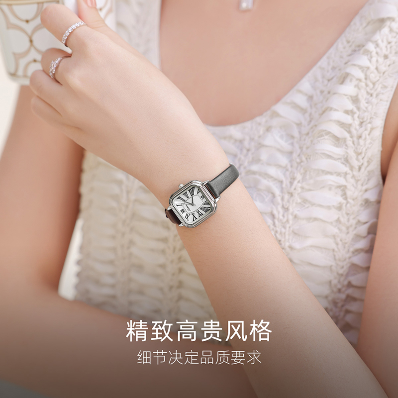 圣缇斯复古中国风简约黑色皮带手表女学院风防水超细石英腕表3018