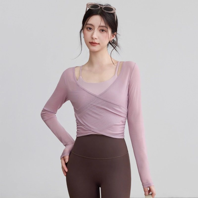 网纱瑜伽服套装女带胸垫运动上衣气质秋冬显瘦罩衫普拉提健身长袖,淘宝优惠券,粉丝福利购,淘宝优惠卷