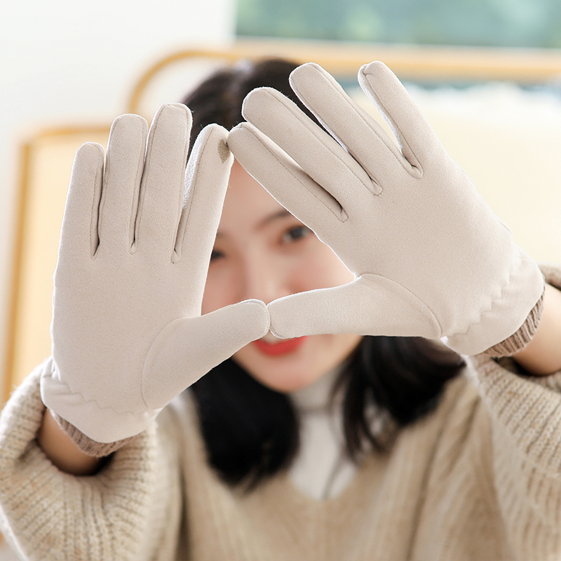 手套女冬加绒加厚双层保暖防寒骑行防风骑车五指秋冬季触屏棉手套