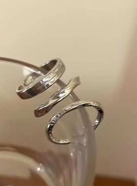 银色素圈戒指三件套女ins冷淡风简约气质百搭开口可调节食指尾戒