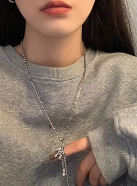 马上有钱花复古拼接卫衣项链女嘻哈个性长款双层叠戴毛衣链配饰