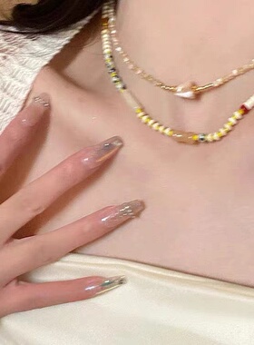 没饰找饰！ 彩色天然石串珠项链女2024新款小众设计感复古锁骨链