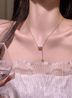 钛钢不掉色圆环彩金小蛮腰项链女轻奢小众高级感吊坠锁骨链配饰潮