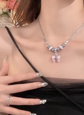 粉色蝴蝶结少女心夏季锁骨链