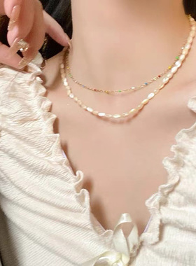 夏季彩色串珠贝壳项链女轻奢小众高级感甜酷设计感叠戴锁骨链配饰