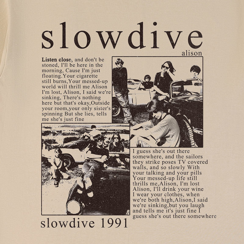 Slowdive短袖T恤Shoegaze慢潜自赏LUSH RIDE英国乐队男女纯棉周边 - 图1