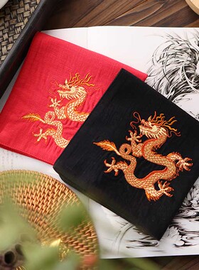 纯棉擦汗双层手帕定制中国龙凤凰刺绣定亲换手布礼物姓名结婚手绢