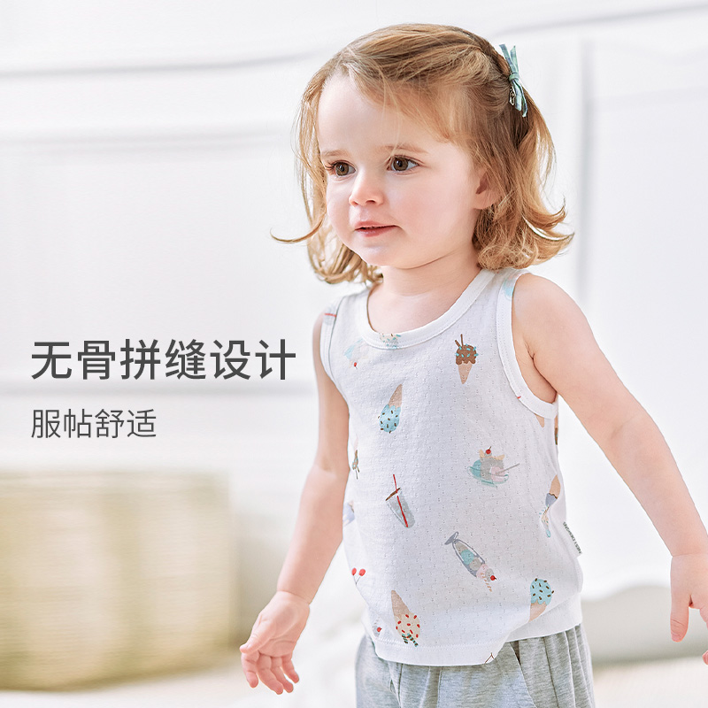 Nest Designs童装春夏凉感竹棉男童女童夏装儿童家居服t恤背心 - 图2